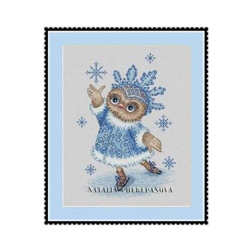 FF mm Rabbit and fox with love cross stitch kit Animal cotton thread Love lock canvas stitching embroidery An Owl Skating