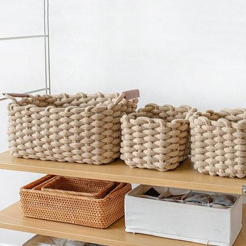 Hand-woven Storage Basket Nordic Desktop Organizer Toys Clothes Storage Baskets Cosmetic Book Container Box Home Decoration