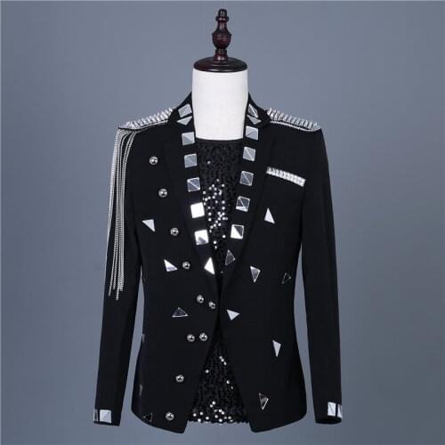 New Black Lens Male Singers Performance Jacket Tassel Mens Stage Costume Nightclub Dj Suit
