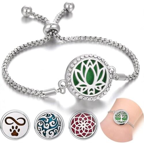 New Perfume Bracelet Essential Oil Diffuser Aromatherapy Jewelry Adjustable Magnetic Horse Cat Flower Tree Locket Bracelet