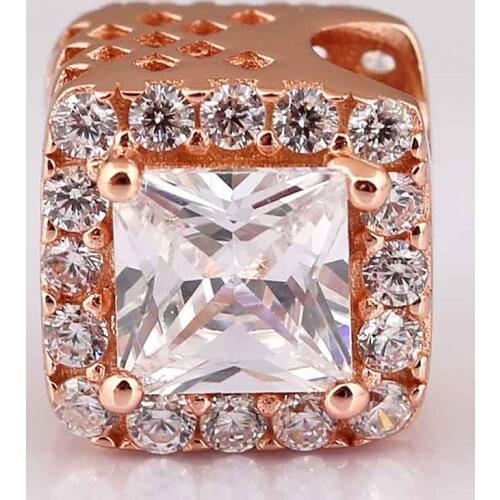 Original Rose Gold Geometric Radiance With Crystal Beads Fit 925 Sterling Silver Bead Charm Bracelet Bangle Diy Jewelry