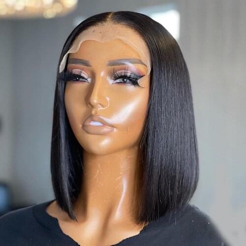 12Inch Short Bob Straight Synthetic Lace Front Wig Glueless 13x4 Lace Wigs For Women With Baby Hair Daily Wear Wig 180%Density
