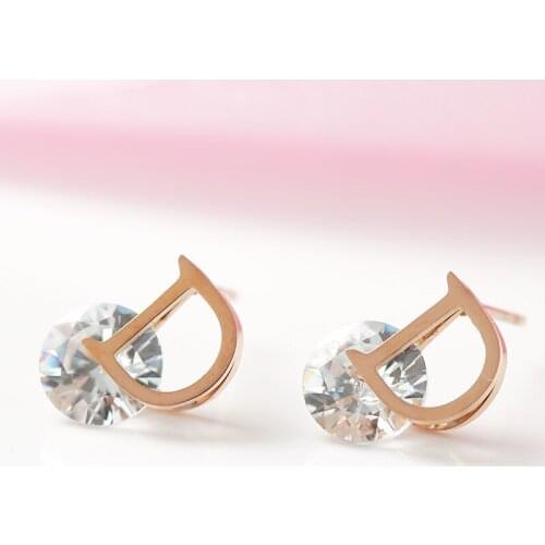 Korean Version of The Simple D-word Zircon Earrings Womens Delicate Small Earrings Ins Hundred Earrings Earrings for Women