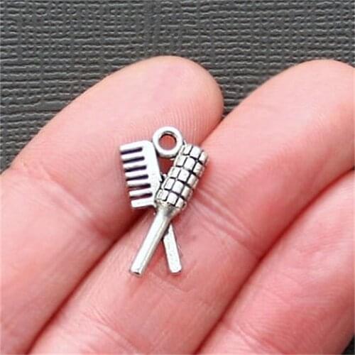 BULK 30 Antique Silver Plated Hair Comb and Brush Charms Stylist Pendant DIY Jewelry Findings 12*21mm