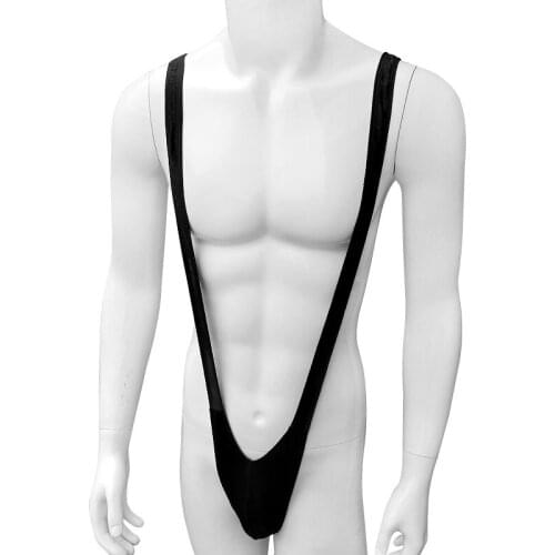 Black Deep-V Sexy Bodysuit For Mens Erotic Body Lingerie Mankini High Cut Thong Teddy Jumpsuit Gay Open Butt Underwear