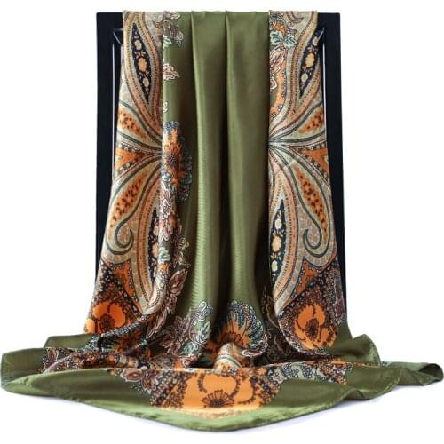 Silk Scarves Women Print Foulard Satin Square Head Hijab Scarfs For Ladies Luxury Brand Shawls 90cm Bandana Female Muffler Scarf