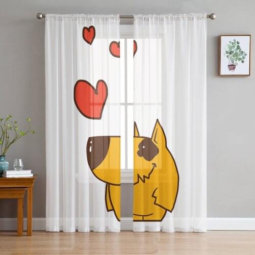 Cartoon Loving Puppy Window Curtains Living Room Tulle Curtains Kitchen Decor Kids Room Curtain Window Treatment