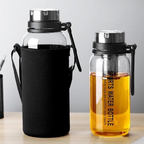 Glass Water Bottle Portable Large Capacity Glass Drinkware Juice Water Bottle With Tea Compartment