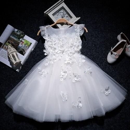 Baby Girl Flower Wedding Bridesmaid Dress kids Party White Princes Dress Beaded Appliques Christening Gown vestidos de fiesta