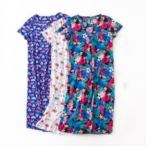 Summer Female Casual Cartoon nighty dress Ladies 100% Cotton Nightgown Women Short Sleeve Round collar sleepshirt Plus size