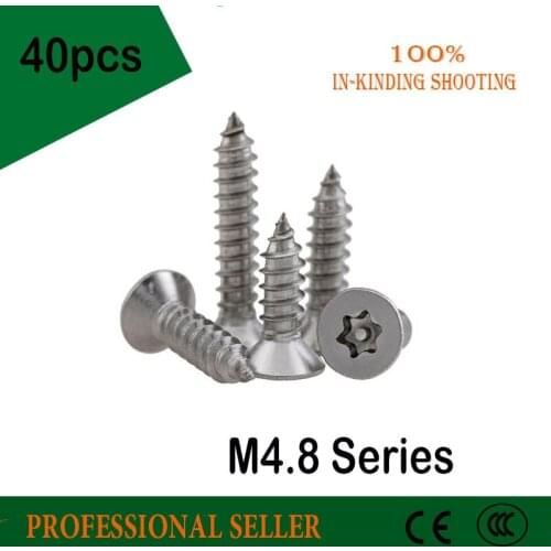 40PCS M4.8 series 304 Stainless Steel Countersunk Head Flat Head Self attack Plum Flower Burglar Anti Attack Screw Wood Screw