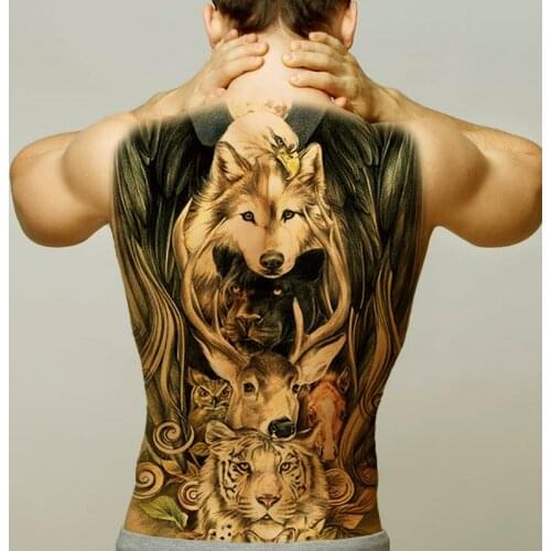 Temporary men tattoos large wolf lion tiger tatoo temporales for men big full back tattoo and body art sexy tattoo sticker water