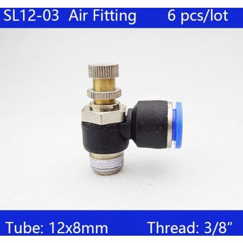 HIGH QUALITY 6 Pcs of SL12-03, 12mm Push In to Connect Fitting 3/8" Thread Pneumatic Speed Controller SL12-03