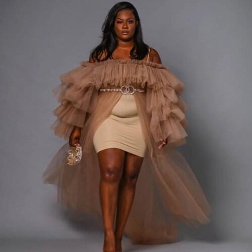 Tulle Skirts Ruffled High Low Length Tiered Women Plus Size Tulle Dresses With Train Photo Shoot Birthday Party Skirt Plus Size