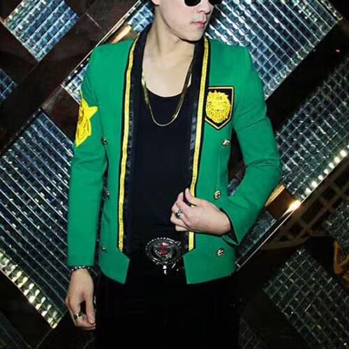 Green Men Suit Coat Male Trend Hip-hop Blazers Mans Suit Autumn Night Coat Jacket Tide Badge Blazer Stage Costumes For Singers