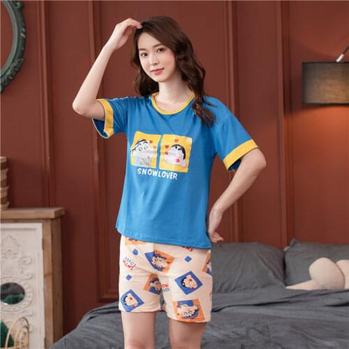 Short Sleeve Thin Pajamas Soft Women Summer Home Set Girl Sleepwear Pyjamas Plus Size 3XL 4XL 5XL 85kg Nightwear Set Women Pjs