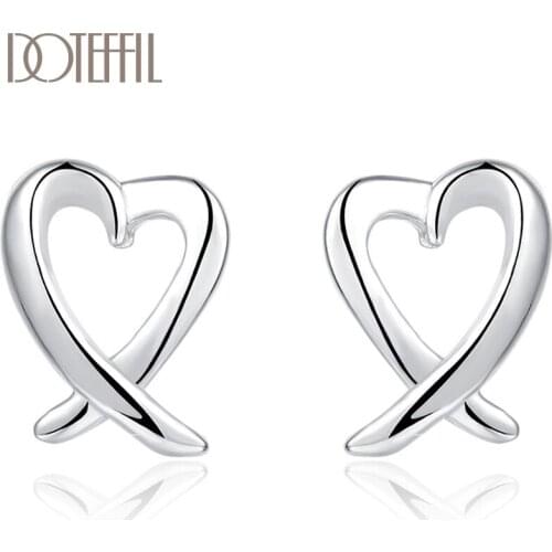 DOTEFFIL Heart 925 Sterling Silver Earrings Stud Screw Silver 925 For Women Girls Mini Minimalist Fashion Romance Jewelry