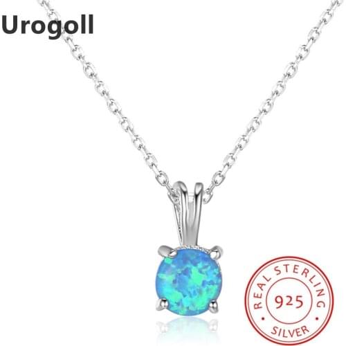 Top Quality 925 Sterling Silver Fine Jewelry Trendy Blue Opal Pendant Necklaces For Women Party Silver 925 Jewelry