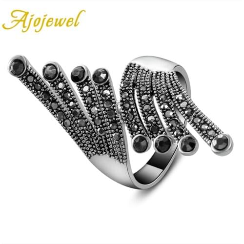 Ajojewel Brand Vintage Black Rhinestones Wing Women Ring Femininas Bijuterias Lembrancinhas De Casamento