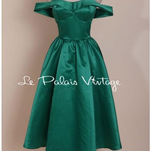 FREE SHIPPING Le Palais Vintage limited edition Retro Classic Sexy word shoulder Cut Emerald dress/ball gown