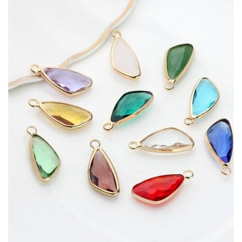 12pcs/lot 12*19mm Glass Pendant Sickle Shape Copper Bound Twelve Colors Charms Pendant For DIY Jewelry Accessories