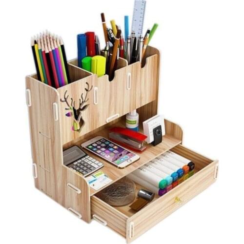 2021 Stationery Kids School High Quality Materials Durable Wooden Compass Desktop Pen Holder Organizer