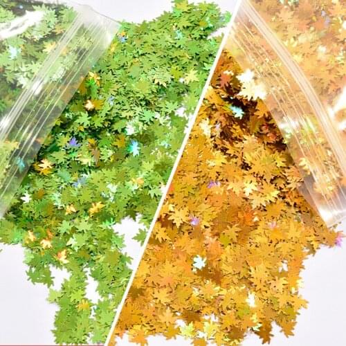 50g/bag Nail Art Sequins Maple Leaf Holographic Glitter Nail Flake Applique Mirror Sparkly Nail Sequins For Nail Art Decoration