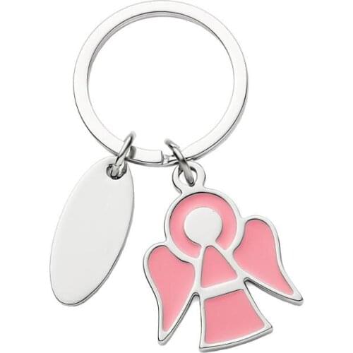 50Pcs Personalized Key Chains Key Rings Pink Color Angel Wedding Keychain Customized Wedding Gifts For Guests Engrave Name Date