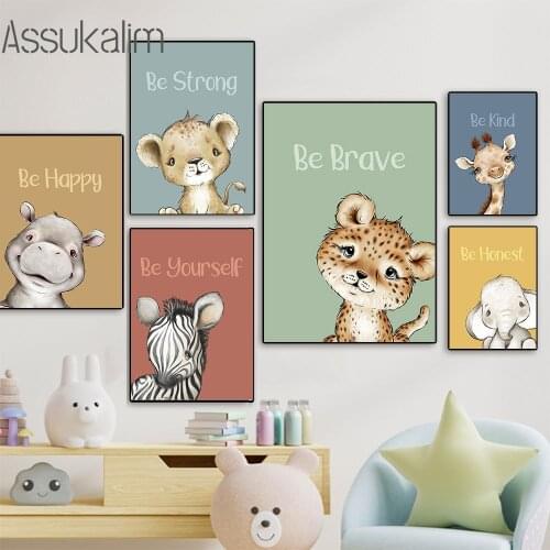 African Animals Canvas Posters Nursery Art Painting Zebra Wall Prints Giraffe Poster Elephant Wall Pictures Kids Room Decoration