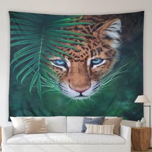 Tiger Big Tapestry Wall Hanging Ferocious Wild Animals Green Leaves Plants Living Room Mural Dormitory Bedroom Bedside Blanket
