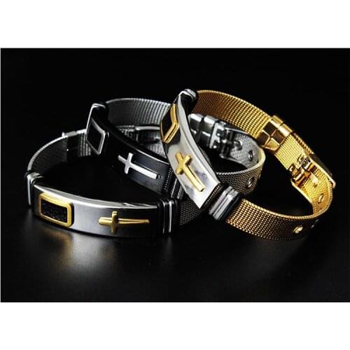 Colorful Stainless Steel Punk Jesus Cross Watch Belt Bracelets Women Men Couple Original Charm Chain Bangles Bracelet DIY Gift