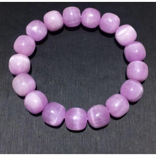 Natural Purple Kunzite Cat Eye Barrel Round Beads Bracelet 12.1x11.2mm Crystal Women Men Rarest Bracelet Genuine AAAAAA