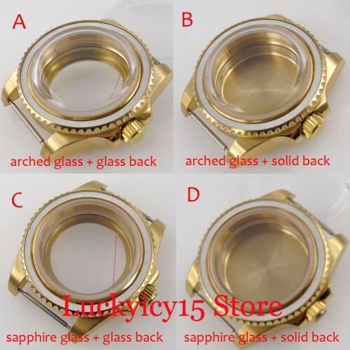 Yellow Gold Coated 40MM Watch Case fit NH35A NH36A MIYOTA 8215 821A DG 2813 ETA 2824 Glass Back Arched Glass No Insert
