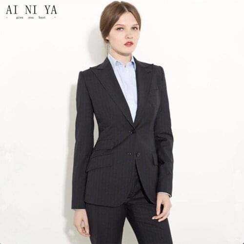 Black Formal Pants Suit Women Office Uniform Designs Women Female Business Suit Fashion Elegant Style One Button Striped Suits