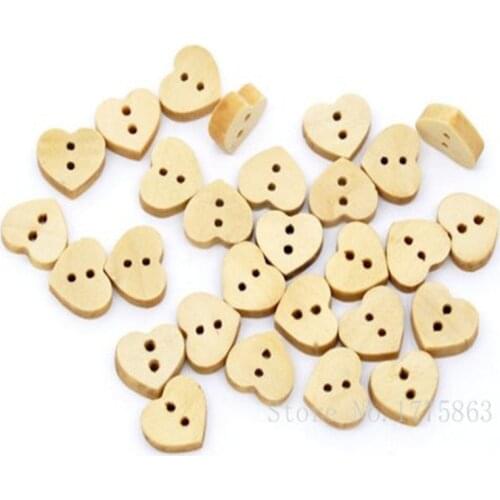 50 Pcs 13x11mm 2 Holes Heart Wooden Buttons, for Sewing, Scrapbooking, Embelishments, Crafts, 7NK46