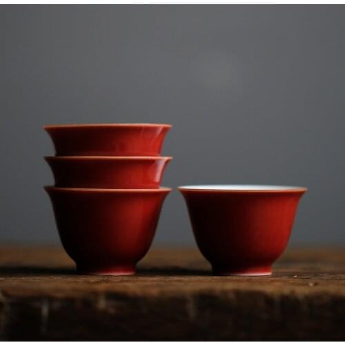 Home Porcelain Handmade Tea Cup Fat Red Kung Fu NO.YZ45