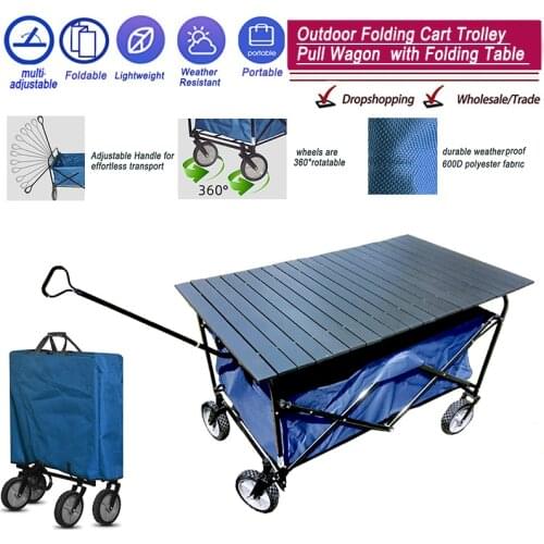 Folding Outdoor Utility Wagon Cart With Brake Wide Wheels For Travel Shopping Collapsible Heavy Duty Beach Wagon Trolley Cart