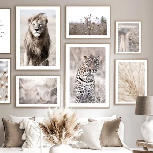 Jungle Lion Leopard Sand Dandelion Reed Flower Quote Nordic Poster Wall Art Print Canvas Painting Decor Pictures For Living Room