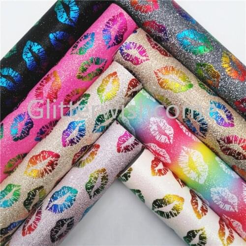 Glitterwishcome 21X29CM A4 Size Lip Printed Glitter Leather, Glitter fabric Vinyl for Bows, GM719A