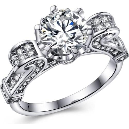 Hainon Crown Silver Color Rings Romantic Love Jewelry Promise Rings Princess Cut Full Paved Cubic Zircon Wedding Ring for women