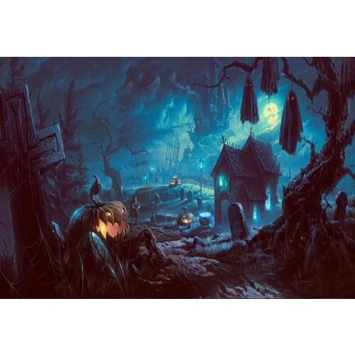 Happ Halloween Things Party Banner Horror Castle Crows Jack-O-Lantern Ghosts Backdrop Nightmare Kids Portrait Background Poster