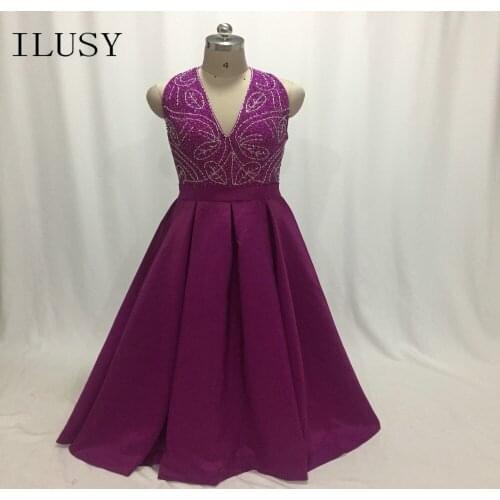 ILUSY V-Neck Beads Bodice Open Back A Line Long Evening Dress Party Elegant Vestido De Festa Fast Shipping Prom Gowns