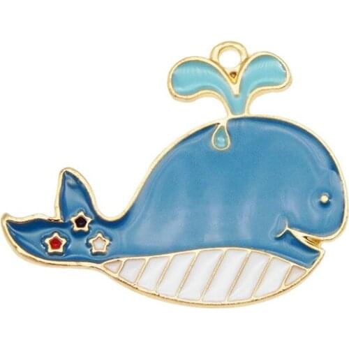 Julie Wang 4PCS Enamel Blue Cartoon Whale Charms Alloy Ocean Fish Animal Pendant Bracelet Earrings Jewelry Making Accessory