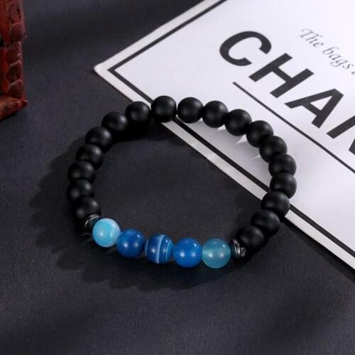 2019 Classic Elastic Rope Beads Bracelet Five Natural Gem 8mm Black Abrasive Stone Buddha Beads Bangles Jewelry for Women Men