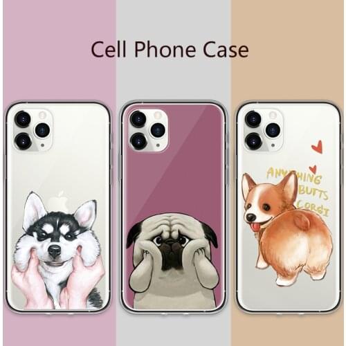 Cute Cartoon Dog Phone Case For iPhone XR X XS 11 Pro Max 8 7 SE 5C 5 5S 4 4S 6S 6 Plus Pug Corgi Husky Animal Capa For iphone X