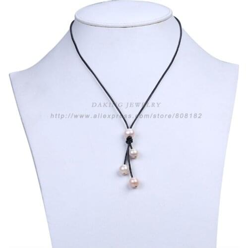 Fashion genuine leather rope pearl necklace freshwwater 10-11mm potato shape pearl jewelry for women jewelry