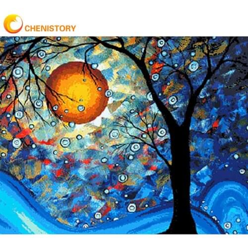 CHENISTORY Abstract Painting DIY Painting By Numbers Moon Tree Landscape Handpainted Painting On Canvas Home Decor Wall Artwork