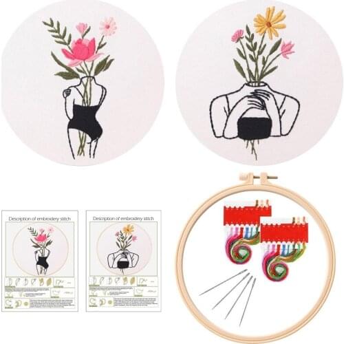 2 Pack Beauty Lady Embroidery Kit for Beginners, Gift Embroidery Starter Kits, Embroidery Set, Craft Kit, English Manual