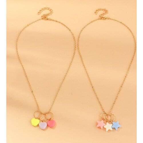 New Arrive Best Friends Forever Colorful star and heart Friendship Necklaces Set of 2 For kids Jewelry