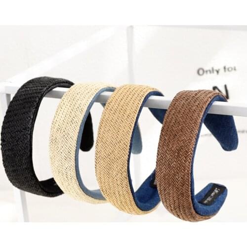 New Style Solid Knotted Handmade Raffia Straw Headband Turban for Women Girls Hoop Bezel Hairbands Hair Accessories Headwear